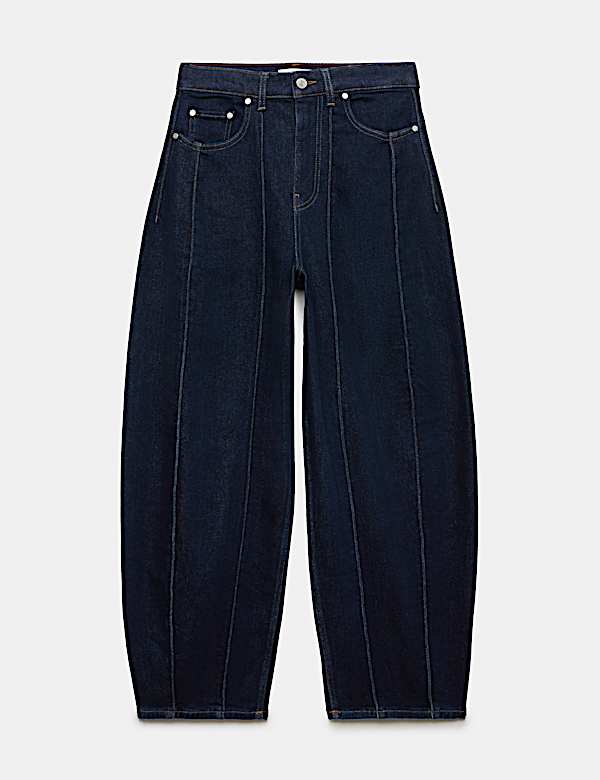 Lyocell Blend High Waisted Seam Detail Barrel Jeans - MX