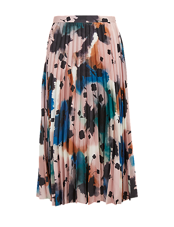 Abstract Floral Pleated Midi Skirt