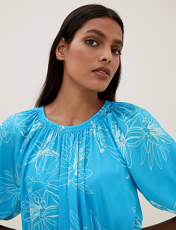 Satin Floral Print Midi Dress