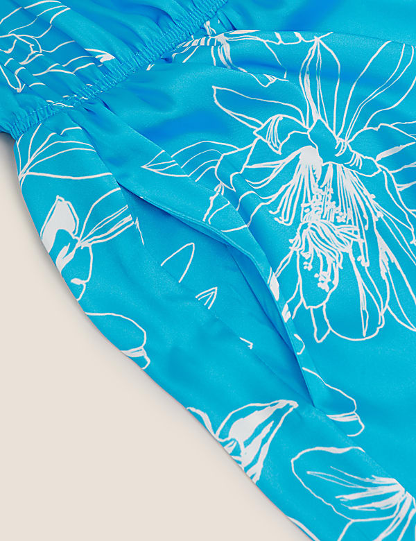 Satin Floral Print Midi Dress