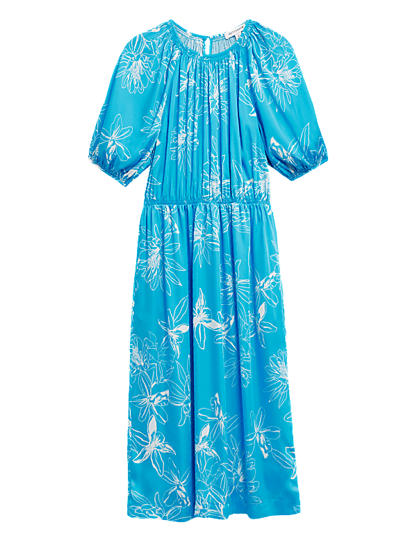 Satin Floral Print Midi Dress