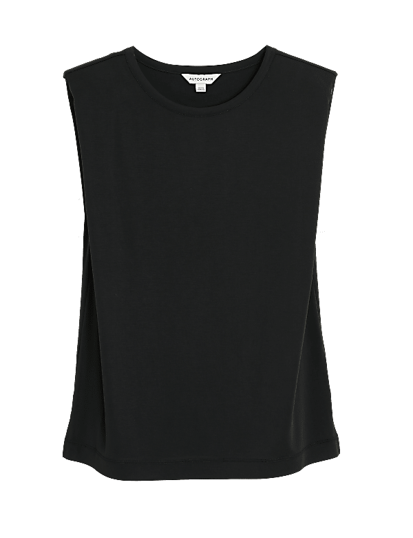 Modal Crew Neck Shoulder Pad Sleeveless Top