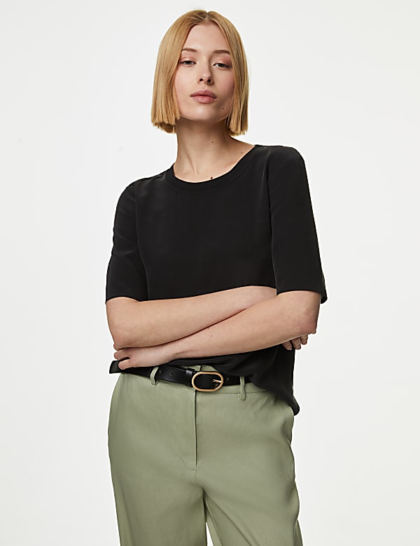 Pure Silk Relaxed Short Sleeve Top