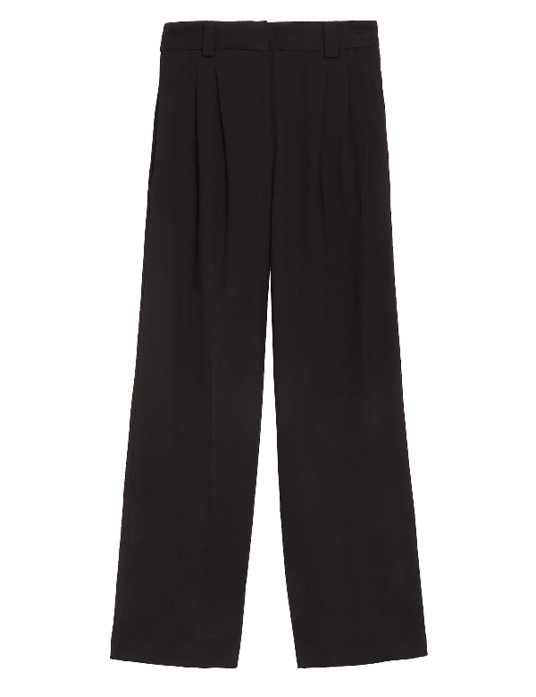 Pleat Front Wide Leg Trousers with Wool