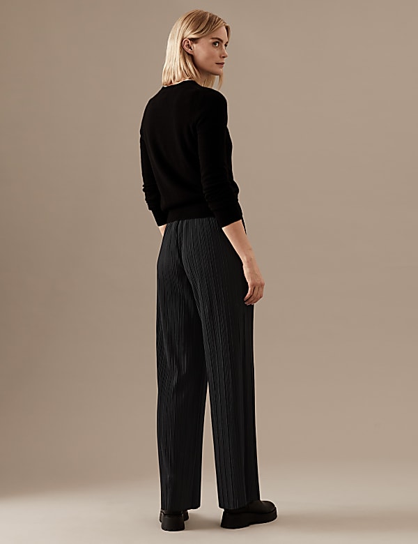 Plisse Elasticated Waist Wide Leg Trousers