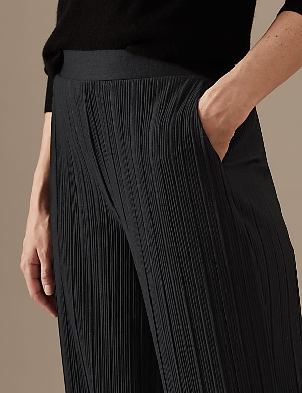 Plisse Elasticated Waist Wide Leg Trousers