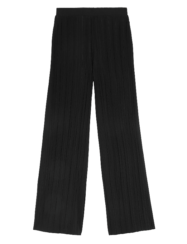 Plisse Elasticated Waist Wide Leg Trousers