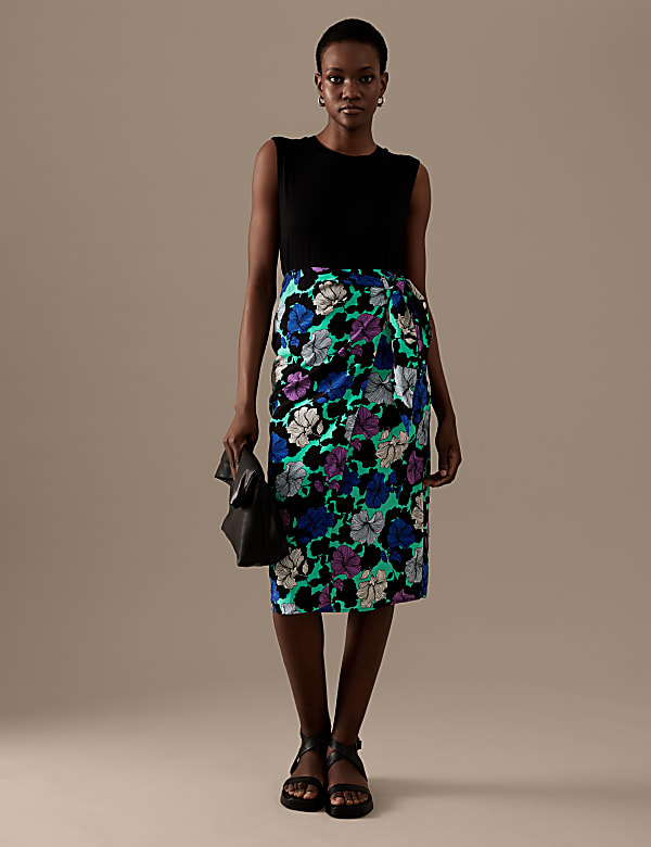 Cupro Rich Printed Midi Wrap Skirt