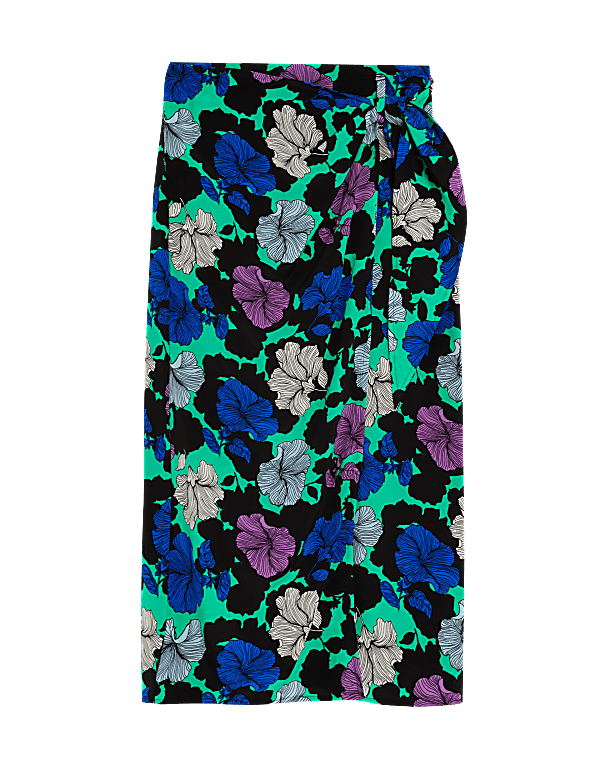 Cupro Rich Printed Midi Wrap Skirt