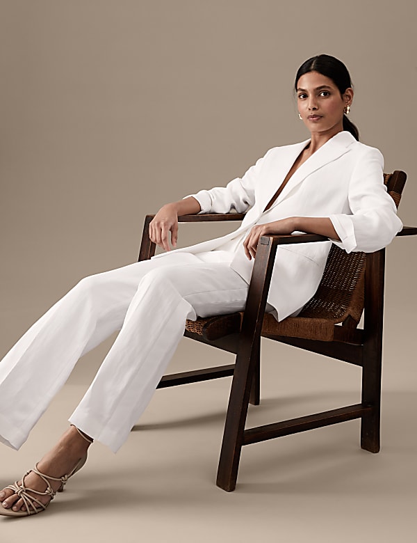Linen Blend Straight Leg Trousers