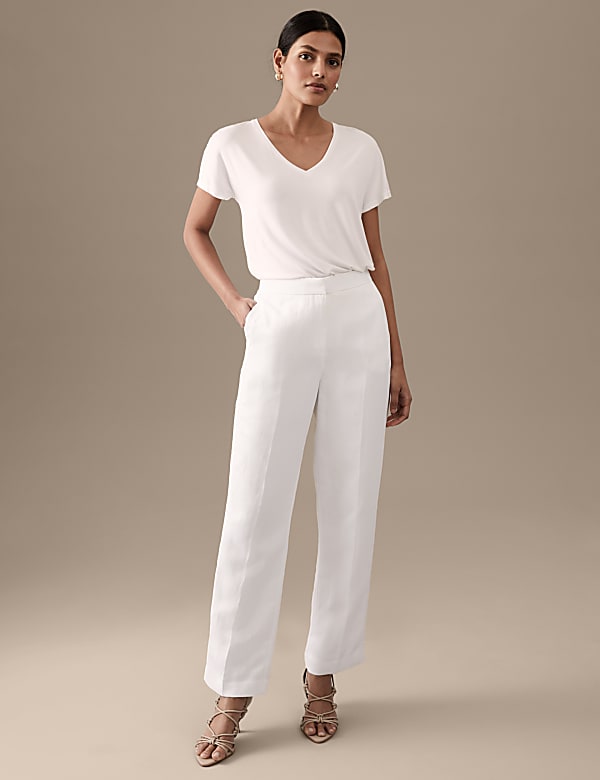Linen Blend Straight Leg Trousers