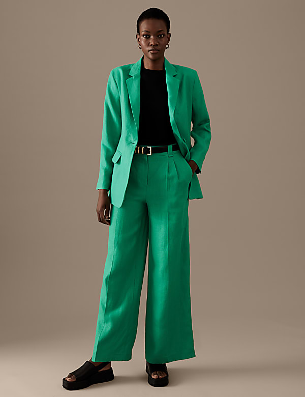 Pure Irish Linen Pleated Wide Leg Trousers