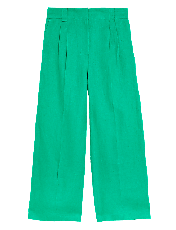 Pure Irish Linen Pleated Wide Leg Trousers