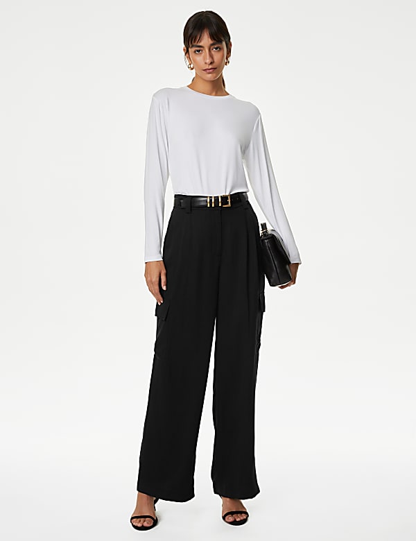 Lyocell Rich Cargo Wide Leg Trousers - CA