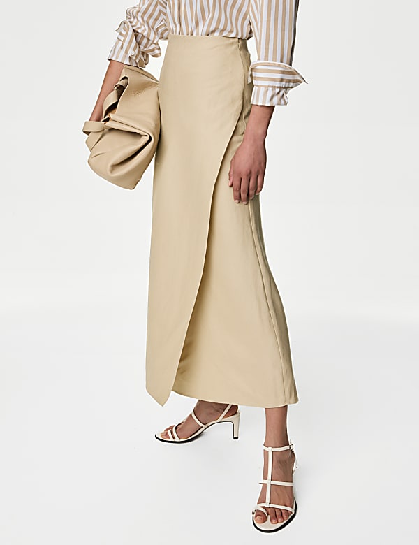 Linen Blend Maxi Wrap Skirt - CA