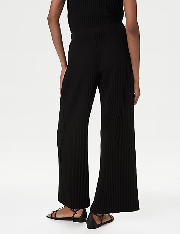 Jersey Plisse Wide Leg Trousers