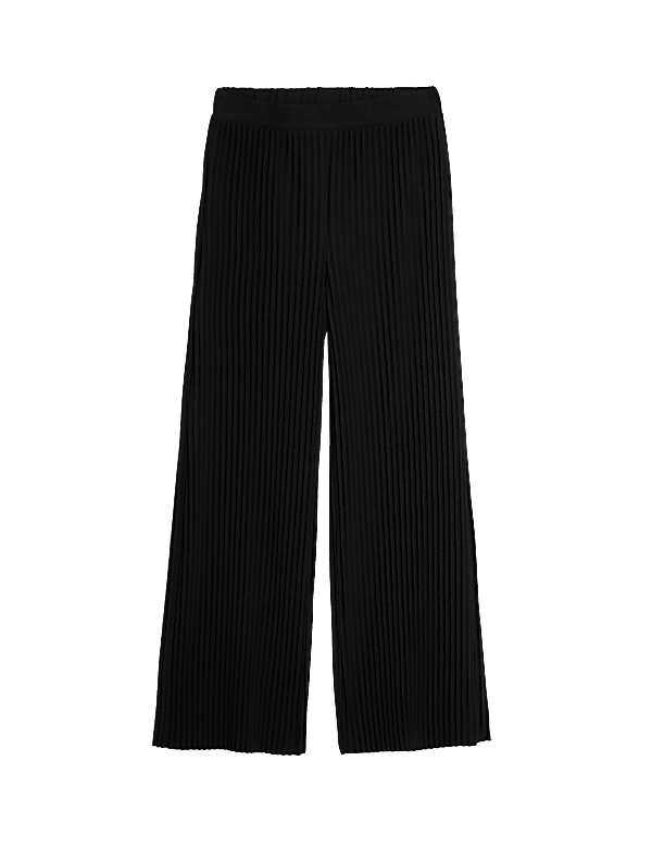 Jersey Plisse Wide Leg Trousers