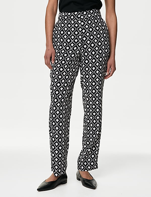 Cupro Rich Printed Straight Leg Trousers - IL