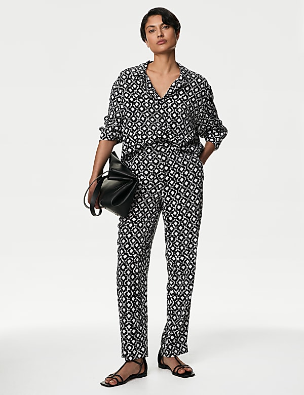 Cupro Rich Printed Straight Leg Trousers - IL