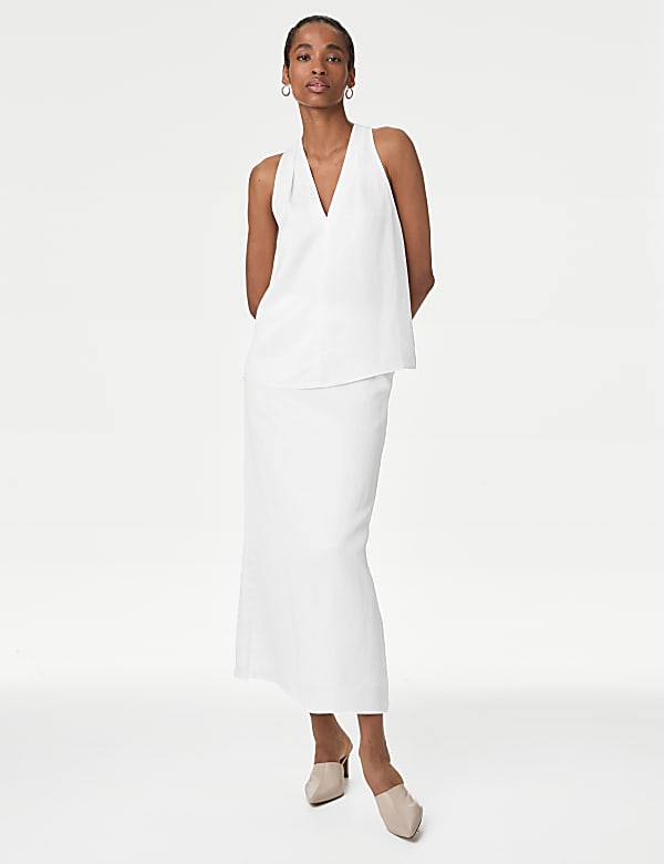 Linen Blend Maxi A Line Skirt
