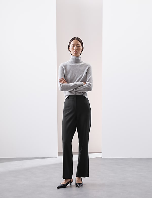 Wool Blend Straight Leg Trousers with Silk - SG