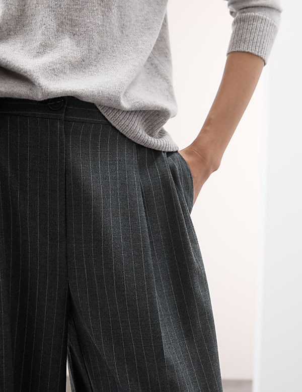 Wool Blend Pinstripe Tapered Trousers - GR