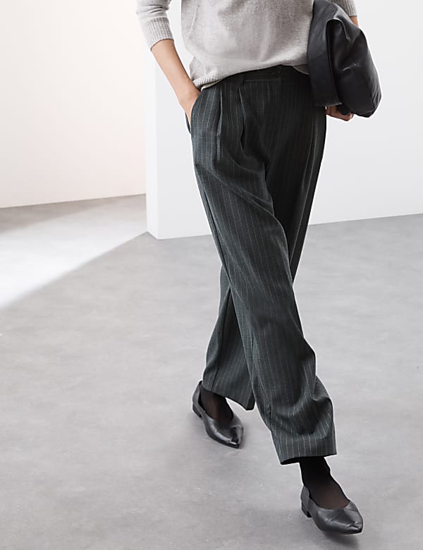 Wool Blend Pinstripe Tapered Trousers - GR