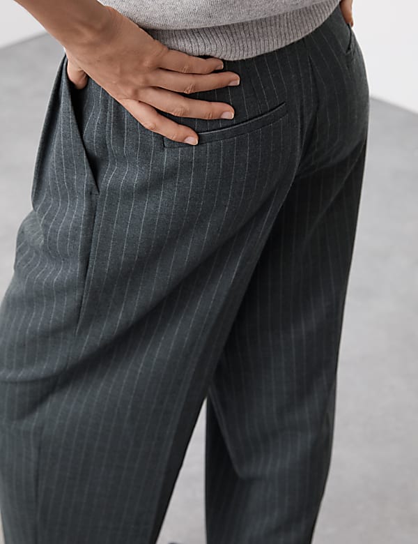 Wool Blend Pinstripe Tapered Trousers - GR