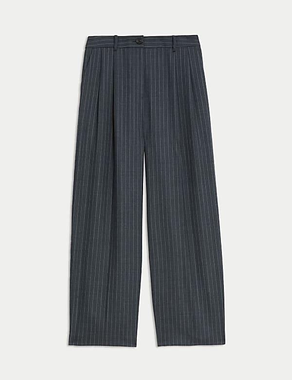 Wool Blend Pinstripe Tapered Trousers - GR