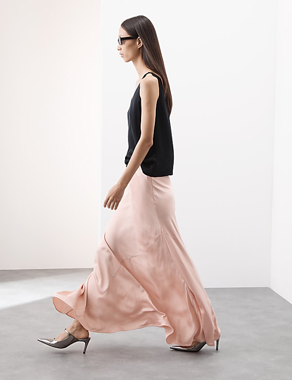 Satin Maxi Asymmetric Slip Skirt - IS