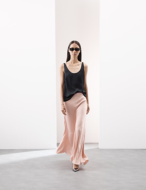 Satin Maxi Asymmetric Slip Skirt - CN