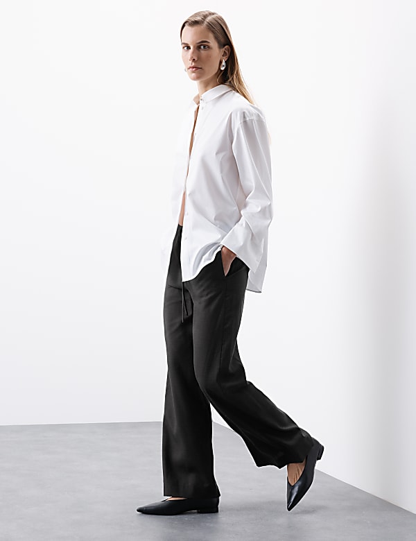 Lyocell Rich Wide Leg Trousers with Wool - IT
