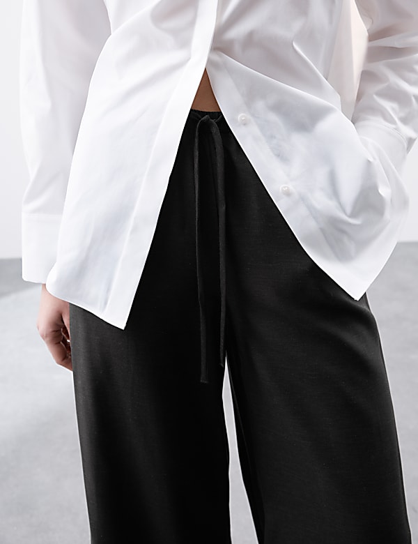 Lyocell Rich Wide Leg Trousers with Wool - IT