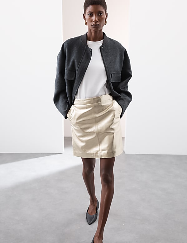 Leather Metallic Mini A Line Skirt GOLD Skirts M S NL