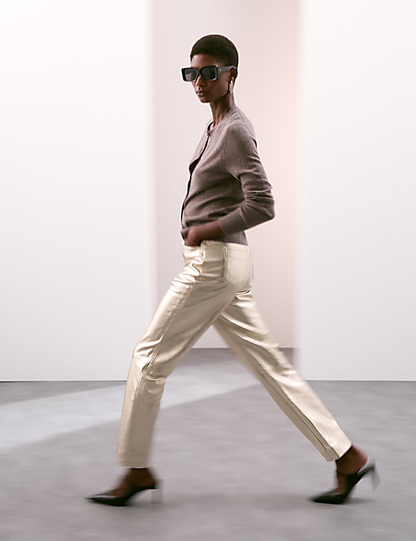 Gold leather trousers clearance