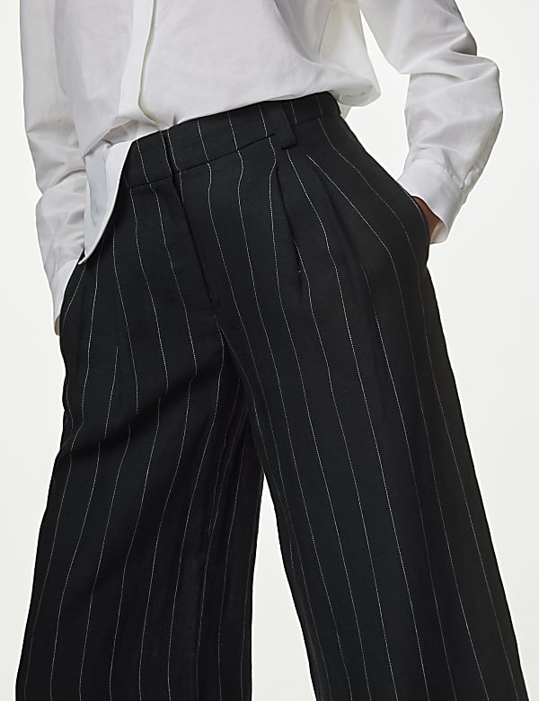 Pure Linen Striped Wide Leg Trousers - CA