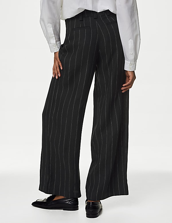 Pure Linen Striped Wide Leg Trousers - CA