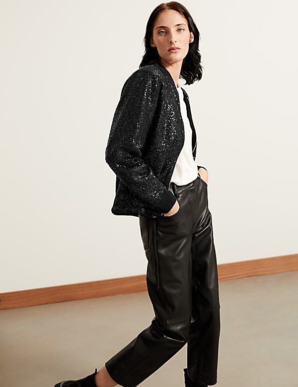 Sequin Relaxed Bomber Jacket