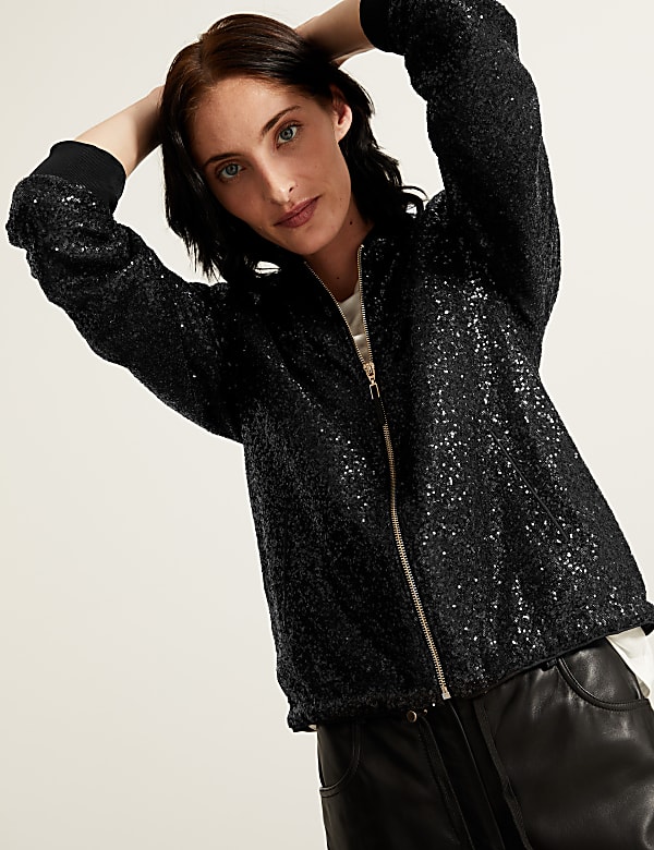 Sequin Relaxed Bomber Jacket