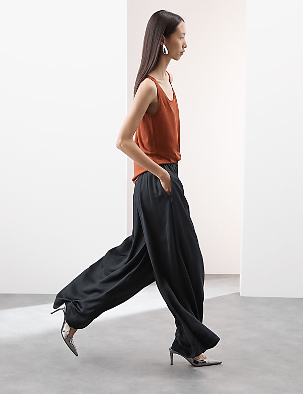 Black satin wide leg pants outlet