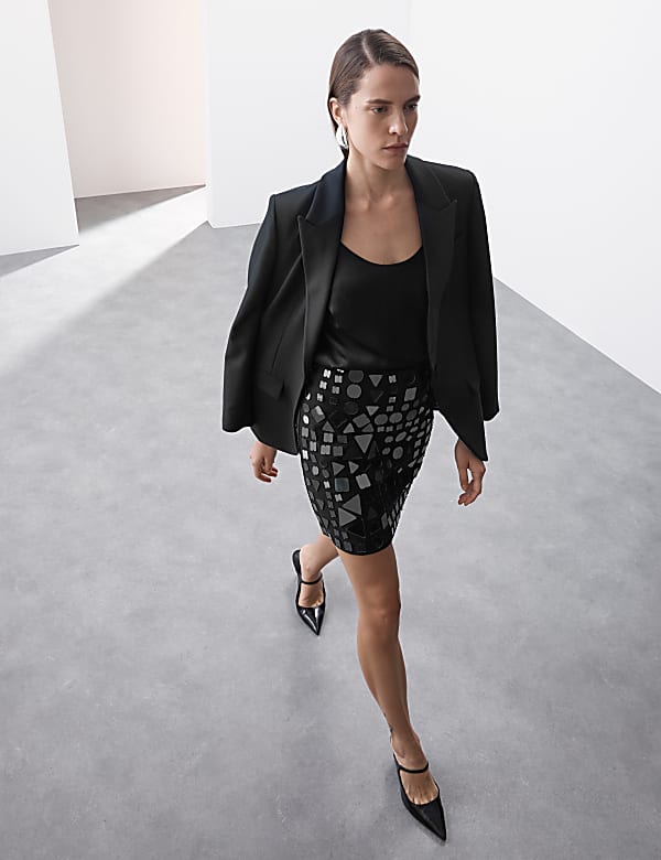 Mirror Embellished Mini A Line Skirt BLACK Skirts M S CA