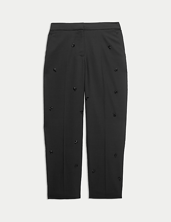 Wool Blend Embellished Straight Leg Trousers - NO