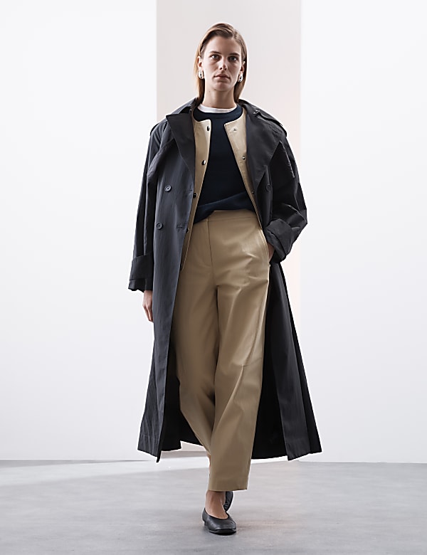 Pantalons coupe barrel en coton m&eacute;lang&eacute; - FR