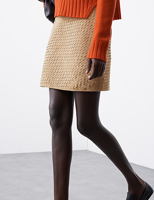 Suede Textured Mini A-Line Skirt - NO