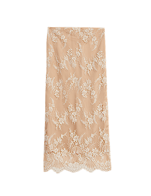 Lace Side Split Midi A-Line Skirt
