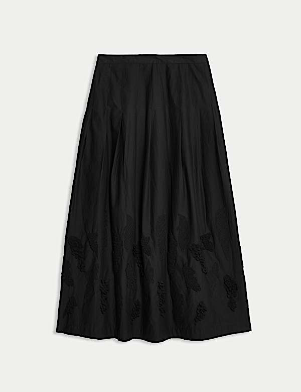 Pure Cotton Embroidered Midi A-Line Skirt - IT