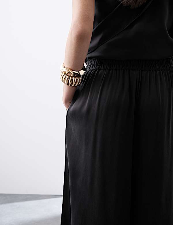 Cupro Rich Wide Leg Palazzo Trousers - SK