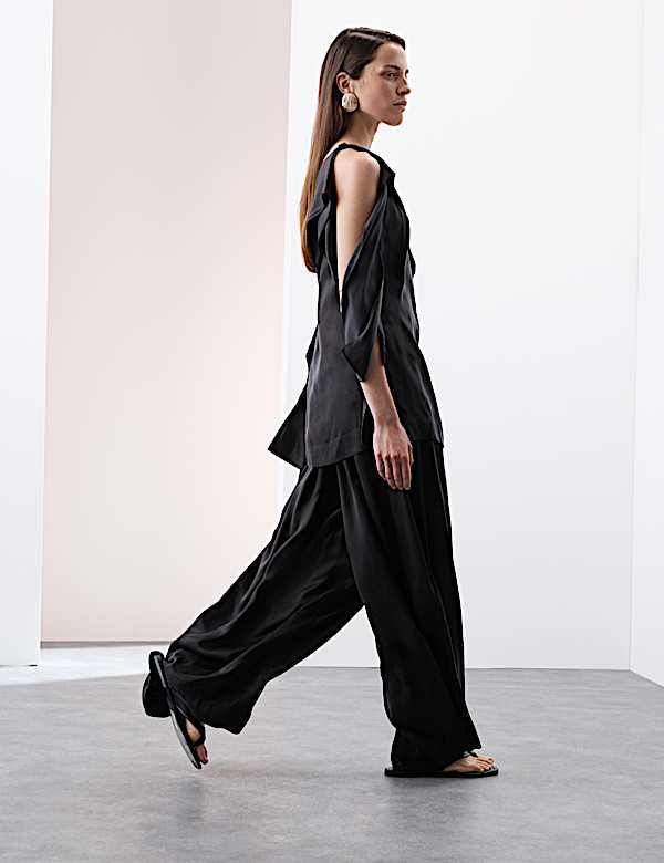 Cupro Rich Wide Leg Palazzo Trousers - SK