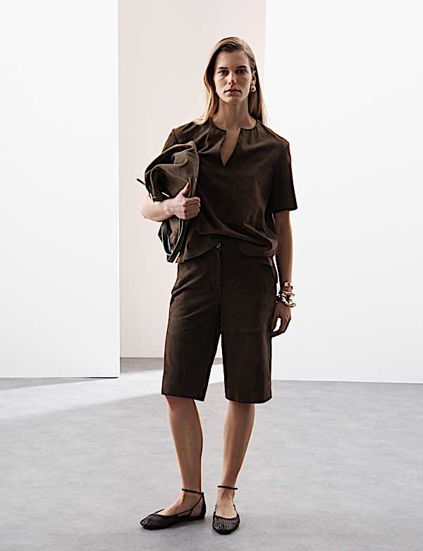Short taille haute en daim longueur genou - LU