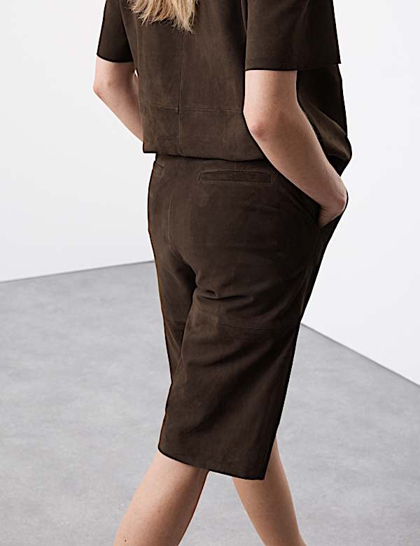 Short taille haute en daim longueur genou - FR